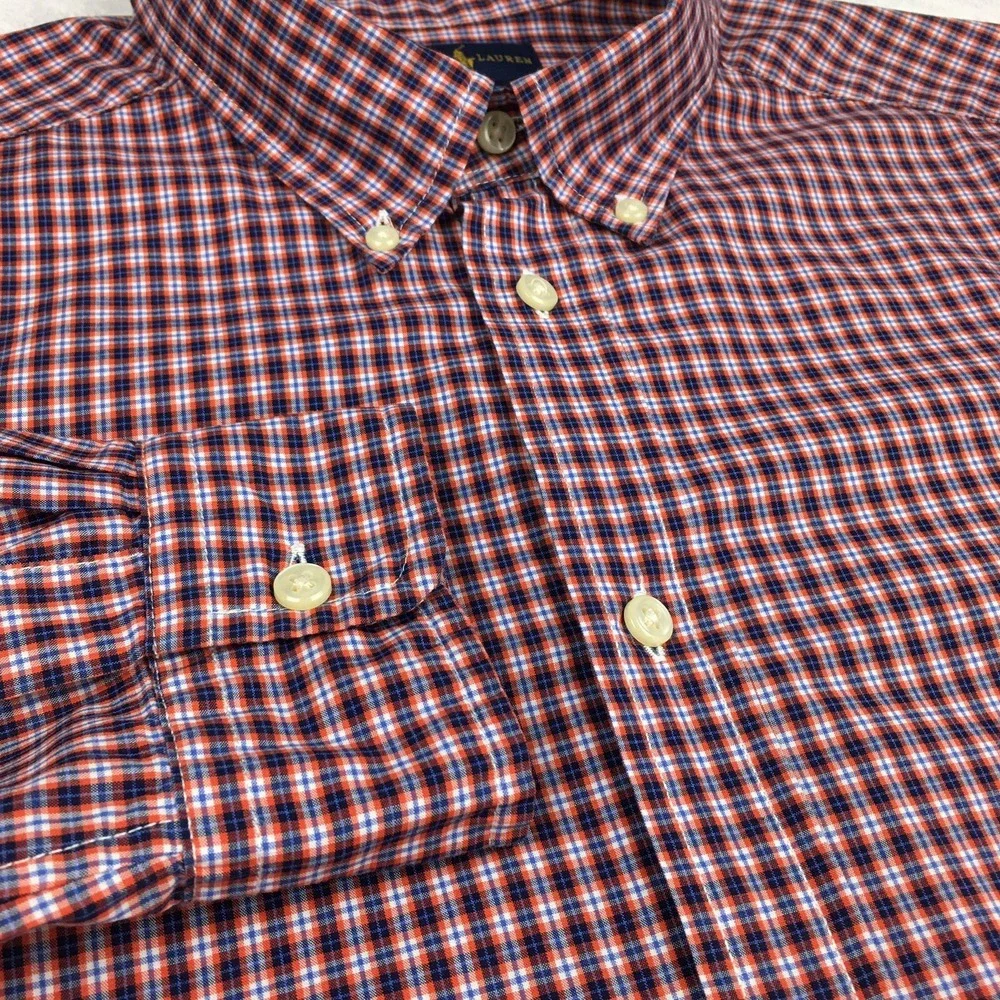 Ralph Lauren‎ Shirt Boys XL (18-20) Burgundy Micro-Plaid Blue Pony